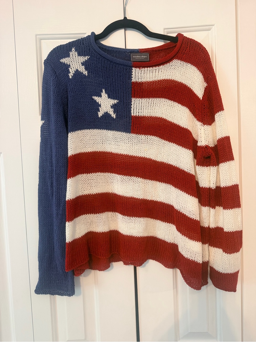 Wooden Ships Patriotic Star & Stripe Knit Sweater - Red White Blue